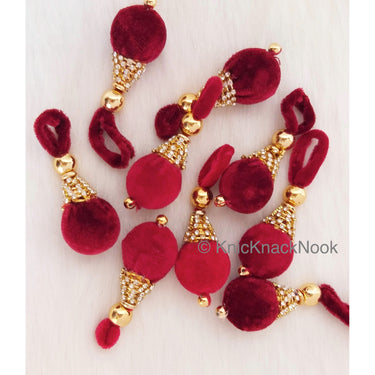 Burgundy Red / Black / Royal Blue Tear Drop Velvet And Diamante Indian Embellishment, Wedding Tassels, Latkan